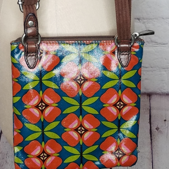 Fossil Key Per Crossbody Bag Coated Canvas Geometric Design Strap - Picture 6 of 11